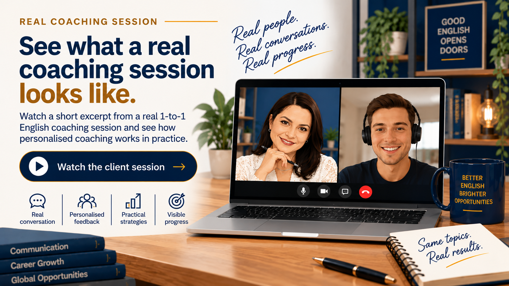 See what a real coaching session looks like — watch a real 1-to-1 English coaching excerpt